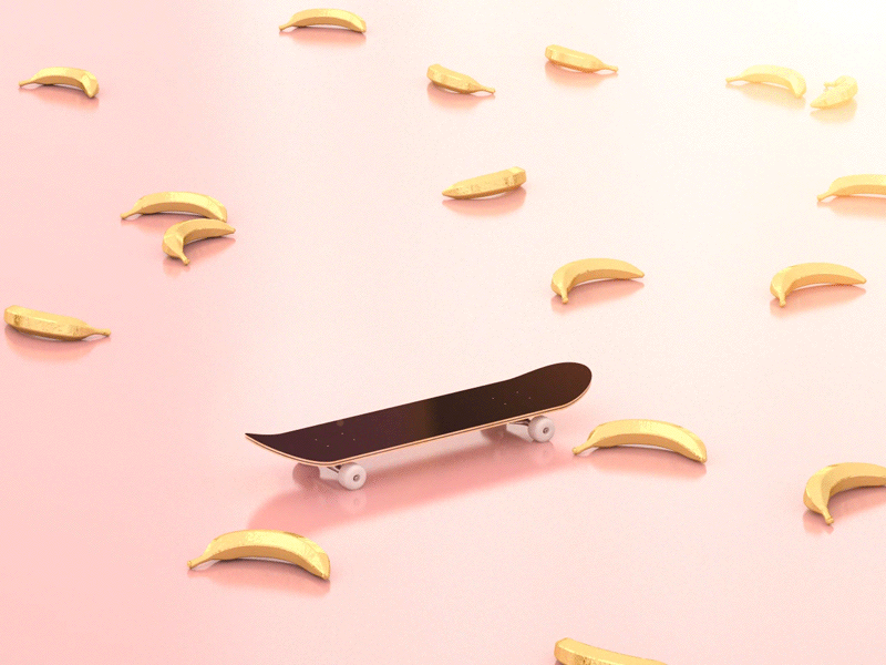 🍌Banana Sk8🛴 3d banana cinema4d gold palette pink render skate vray yellow