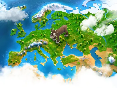 Small planet 3d finland map reindeer render world