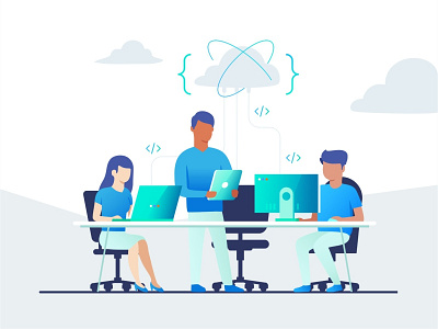 Coder Peoples business people characters cloud coder collaboration gradient ide page sign up tecnology ui website