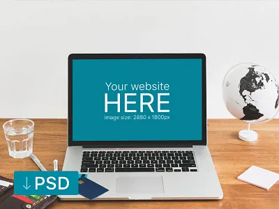 Macbook Mockup With Credit Cards on Table apple free high resolution macbook mock up mockup photorealistic photoshop psd workspace