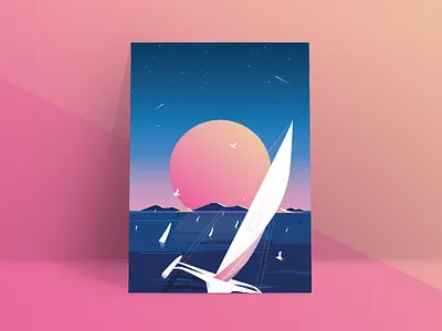 ROUTE DU RHUM advertising boat gradient illustration poster sunrise sunset water