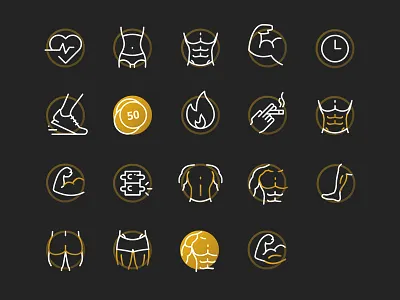 Premium Gainz - Icons Set abs arm body chest fitness icon icons muscle run set sport workout
