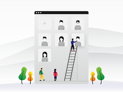 Landing page Illustration for Photo sharing app 2d app character flat gradient illustration landing page minimal photo sharing ui visual