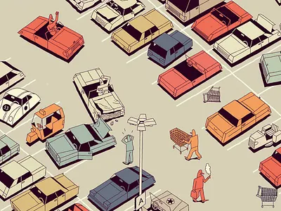 Parking Lot big cars center crowd crush illustration life mall parking shop space supermarket