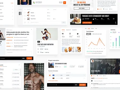 Fitness portal cards cards checkout clean feed fitness kit newsfeed portal programs stats ui ux