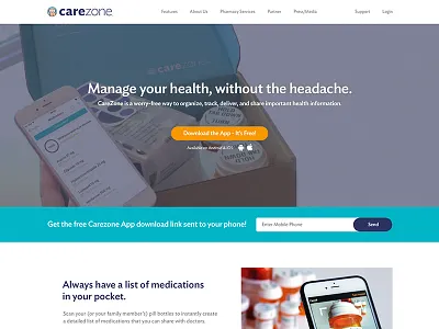 Carezone Website app landing page ux design