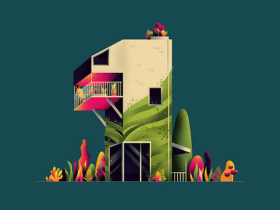ONE 1 36daystype architecture car hiwow home illustration number