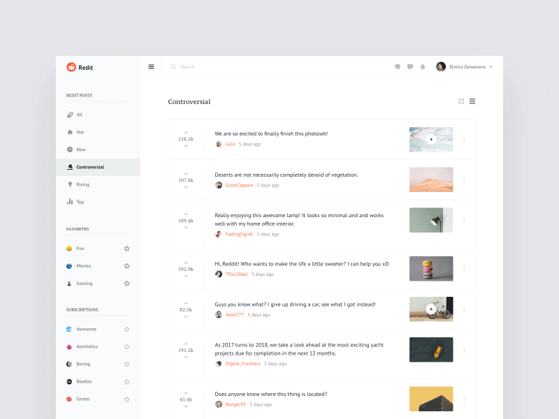 Reddit Interactions animation concept dashboard reddit redesign transition ui ux web