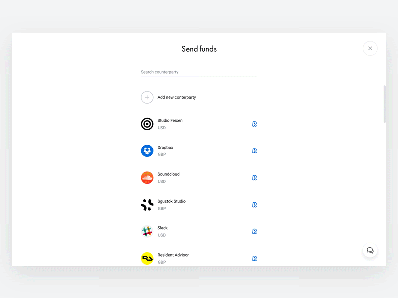 Send Money - Revolut for Business business counterpartiey finance minimal money principle send funds send money transfer user experience user interface webdesign