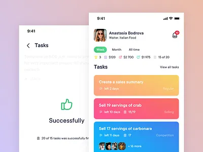 Sapi – Staff – Home & Finished task app card gradient iphone profiles tasks ui ux