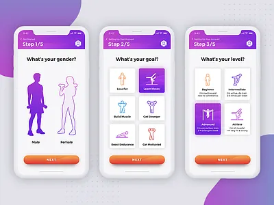 BEAST BARZ - setup screens - part1 app application clean fitness gradient gym onboarding sport ui ux walkthrough