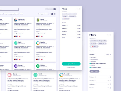 Fintechdb Filters app dashboard database filter product settings uiux