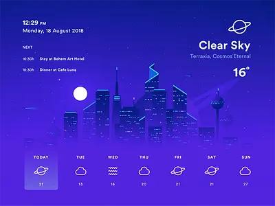 Weather App app city cosmos galaxy illustration moon radar space tron ui weather