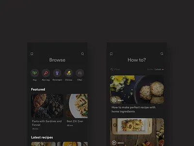 Recipe app concept design (Dark Theme) dark theme