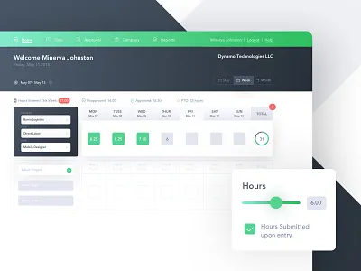 Timesheet App app branding color design enterprise flat time tracking ui ux vector web