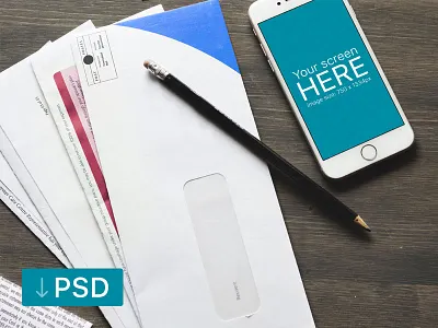 iPhone Mockup With Bills and Receipts on Table apple free high resolution iphone mock up mockup photorealistic photoshop psd workspace