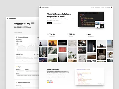 Unsplash API api chart dashboard documentation landing page marketing page unsplash unsplash api