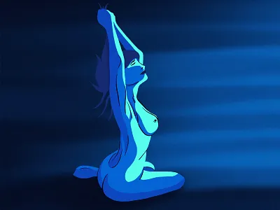 Deep breath blue breath contrast light nude woman