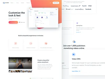 Feature page - Uscreen.tv card designer gradient homepage landing minimal orange site uscreen webpage website white