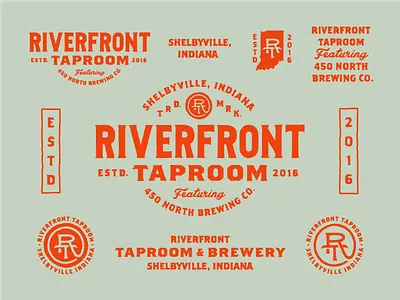 Riverfront Taproom alcohol badge beer branding brewery identity indiana lockup logo monogram taproom wordmark