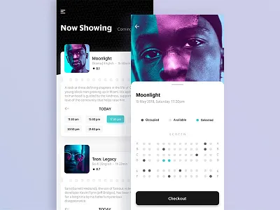 Movie Time black cool movie ticket ui ux
