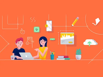 Design process agency character collaborative design hands on illustration making mobile process teamwork ux ui working