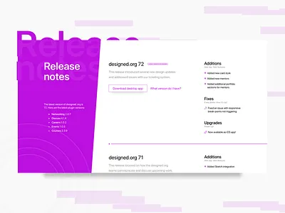 Release notes design designed.org interaction list release notes sketch ui updates ux versioning view web design