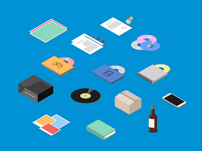 Isometric icons ai book box cd document illustration isometric mail post ui