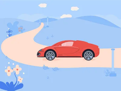 Racing game car illustration landing monument page valley web