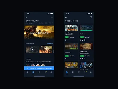 Reimagining Steam - iOS blue dark gaming glow ios minimal steam ui ux