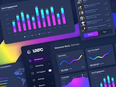 Dashboard 2.2 - UX Flashcard - Night Theme app branding dashboard design flat icon illustration logo typography ui ux web