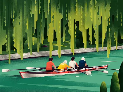 Vacation boating garden granny hiwow illustration lake plants vacation