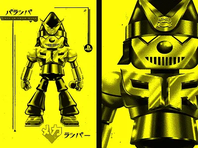 PaRappa Bot Shirt Design 1970s airbrush illustration lettering mech parappa parappa the rappa playstation robot sony studio super tshirt