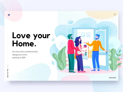Home Page Illustration for stuccco flat design home illustration lady landing page illustration leaf man noise effect people vector