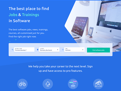Landing page for a jobs platform blue careers colorful homepage jobs jobs platform landing page material design material design 2 teal
