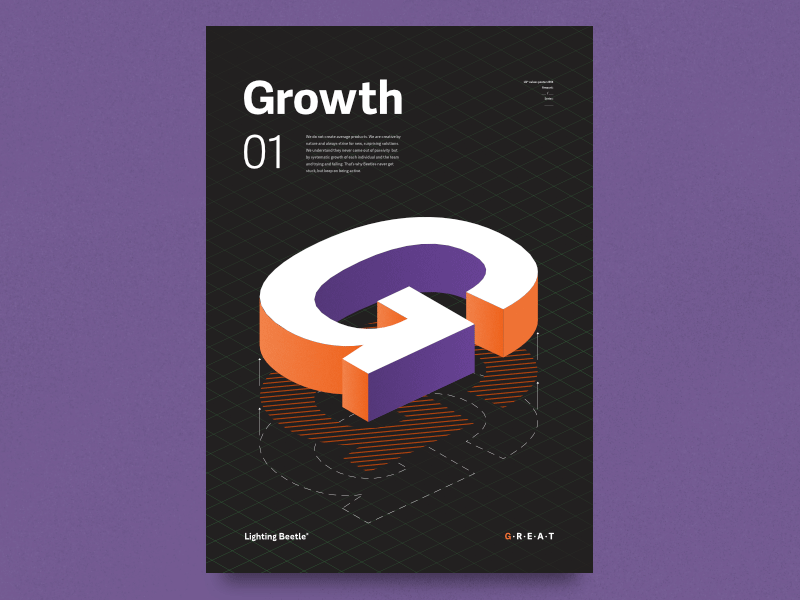 G · R · E · A · T posters adelle sans great isometry lighting beetle poster posters purple studio type values vectors