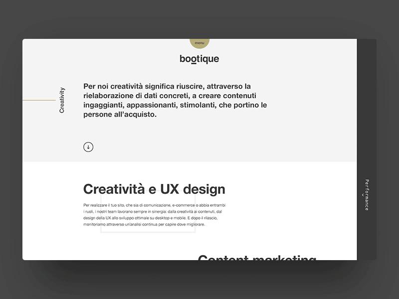 Bootique (menu animation) agency animation blackwhite branding menu website