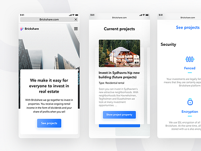 Brickshare home web (mobile version) building cash investment message mobile money projects property security social ui
