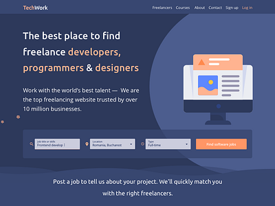 Landing page for jobs platform blue careers colorful homepage jobs jobs platform landing page material design material design 2 orange