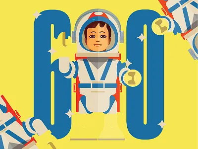 Billy Blastoff action doll figure geometric illustration outlines shapes shine vintage