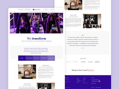 Elements Fitness - Homepage barre fitness homepage landing page spa ui user interface ux web website yoga
