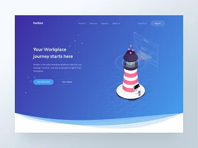 harbor 💦 facebook lighthouse scan waves workplace emmanuel julliot gradient illustration isometric landing landing page platform