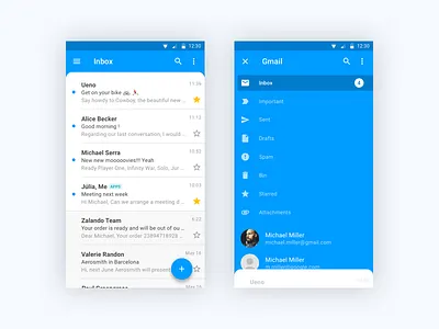 Gmail redesign for Android android google inbox mail mobile timeline white. blue