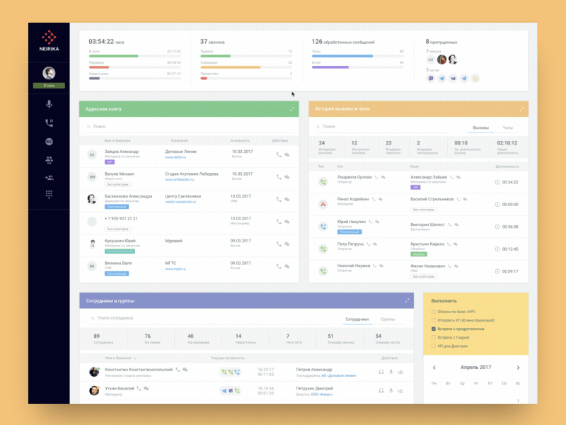 History calls and chats neirika animation crm dashboard omnichannel principle product saas service telecommunication uxui vpbx web design