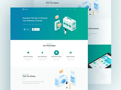 About Clan Web 2.5d app clean green home illustration page web white