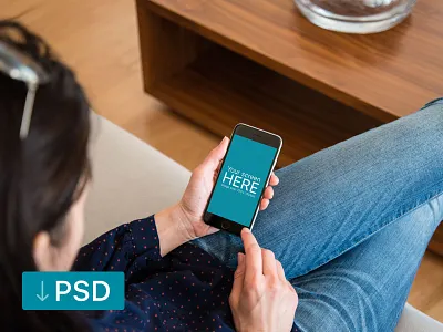 Black iPhone Mockup And A Woman With Black Hair apple high resolution iphone mock up mockup photorealistic photoshop psd workspace