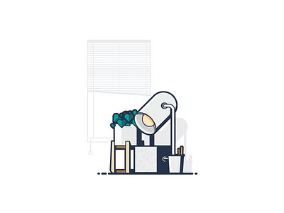Desktop Still Life atlanta city condo desk desktop home house illustration lamp light plant shadow