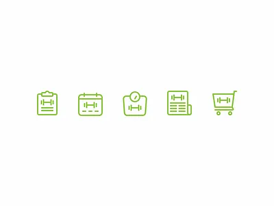 Nav icons 2.0 calendar categories dumbbell fitness green health icon icons navigation shop