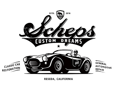 Scheps Custom Dreams badass custom garage illustration logo logotype restoration retro vintage