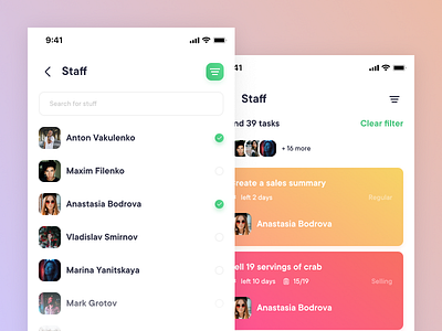 Sapi – Staff – Search for staff app cards clean gradient iphone minimal profiles restaurant
